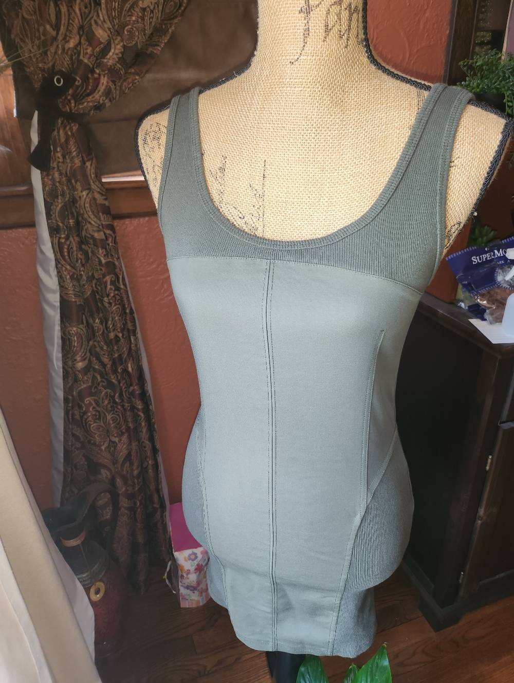 Forever 21 Sage Green Ribbed Scoop Neck Dress